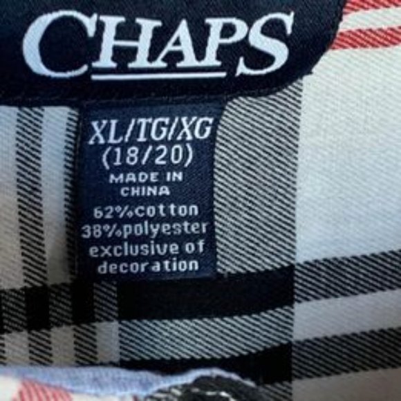 Chaps Boy's XL lightweight plaid flannel white blk red button-down long sleeve - Picture 3 of 6